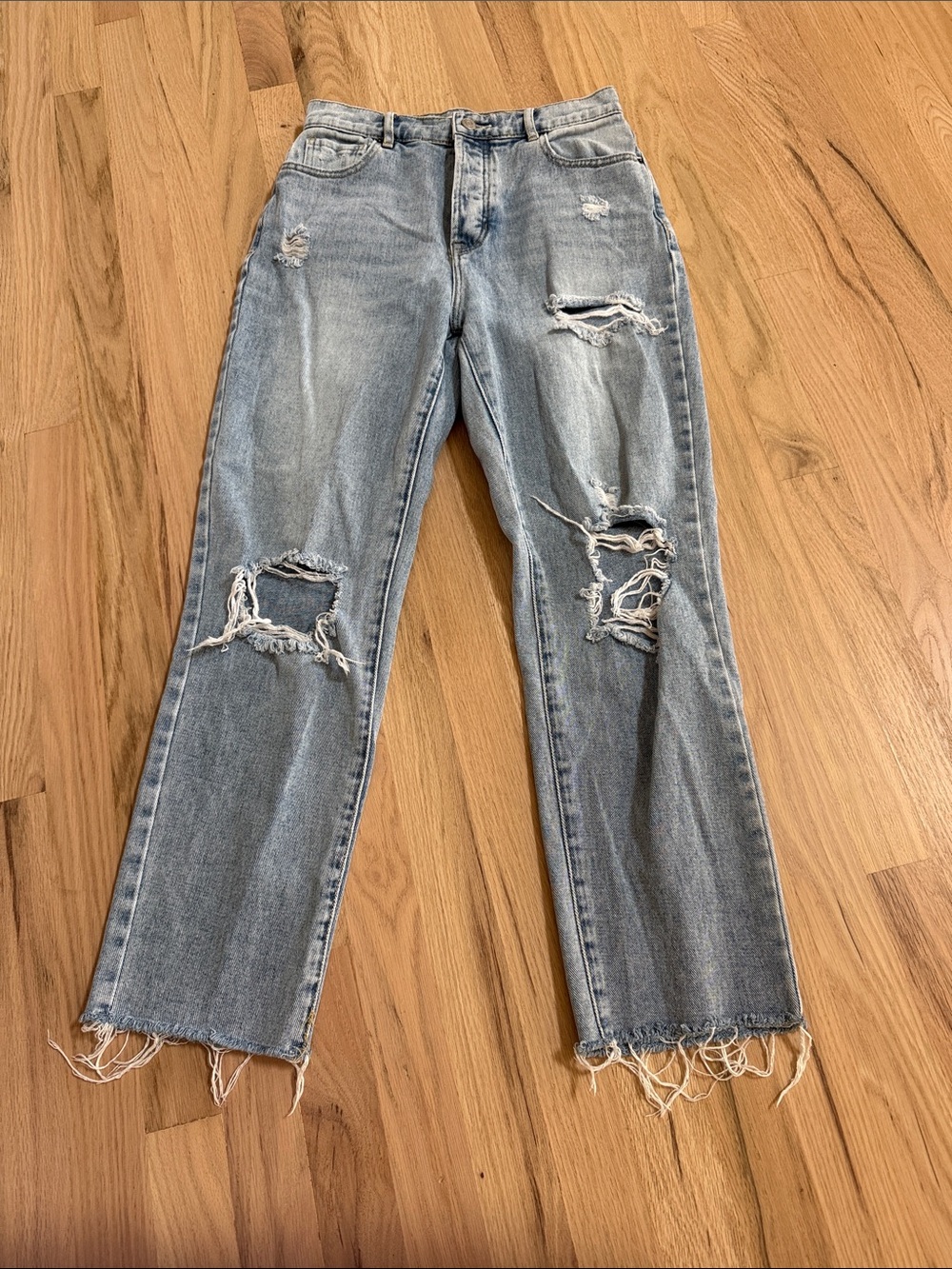 PACSUN High Rise Distressed Straight Leg, Size 27 Blue Denim Jeans